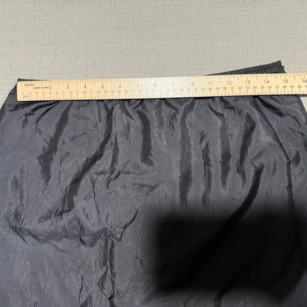 Eileen Fisher 100% Silk Taffeta Ruffle Hem Knee Length Skirt Black Washed Small